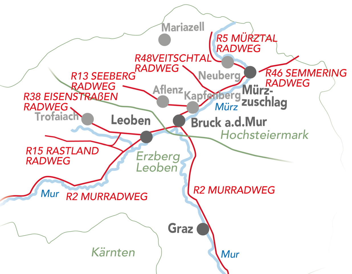 Carte des pistes cyclables Hochsteiermark Erzberg Leoben